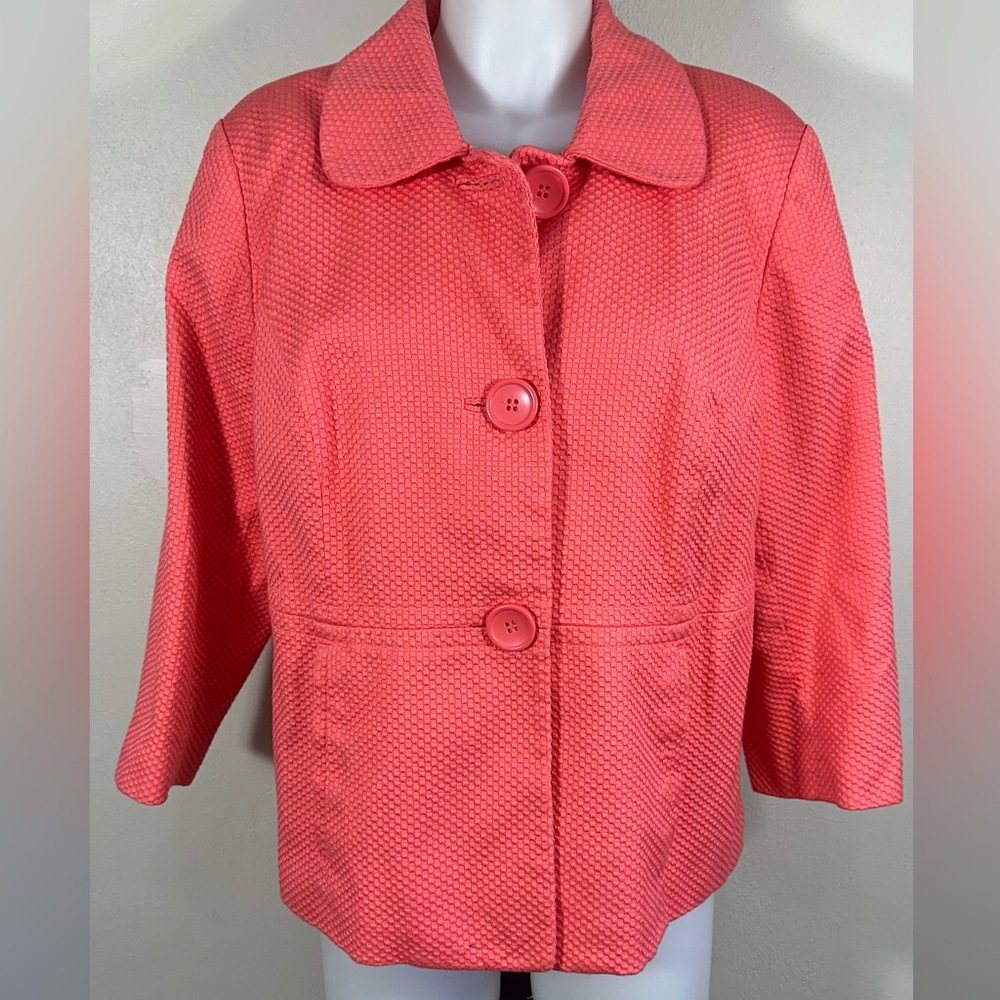 East 5th 16W Coral Peach Fashion 3 Button Blazer Jacket Waffle Spring Orange XL